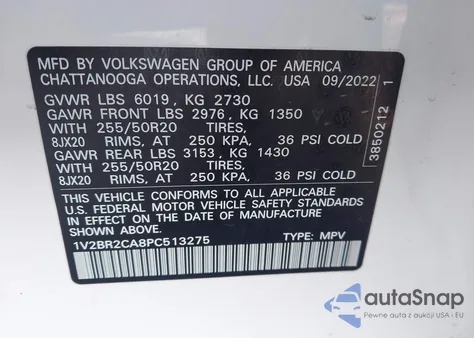 2023 Volkswagen Atlas 3.6L V6 Sel from USA, damaged, VIN 1V2BR2CA8PC513275